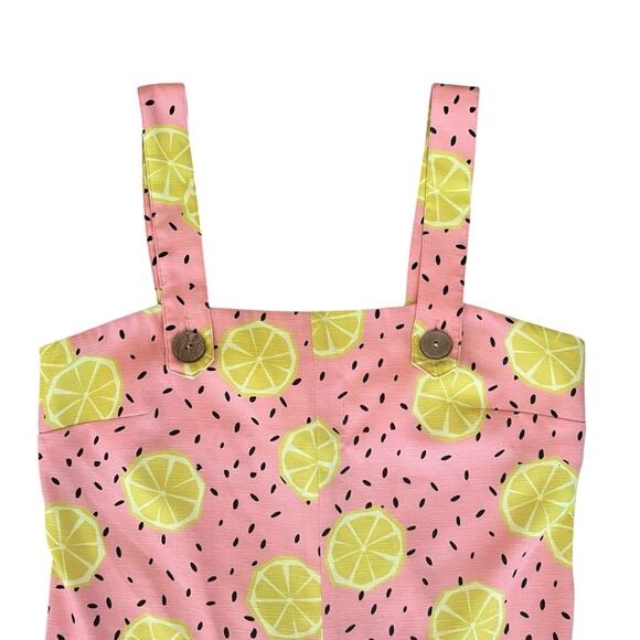 Anthropologie Hutch Women’s Lemon Fruit Pink Overalls Shortalls Romper Jumpsuit - Picture 3 of 13